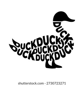 Creative Duck Calligraphic Logo. A palavra "Pato" tem a forma de uma silhueta de pássaro. Design de Doodle de Pato para Logotipos de Fazenda ou Impressões de T-shirt.