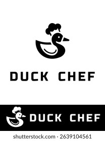 Creative duck chef logo featuring a stylized duck wearing a chef hat in black and white