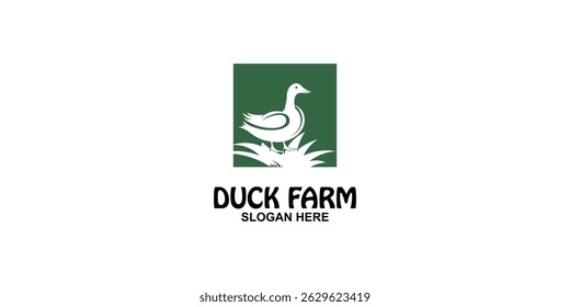 Diseño creativo del logotipo de la granja del pato con el Vector premium moderno del concepto