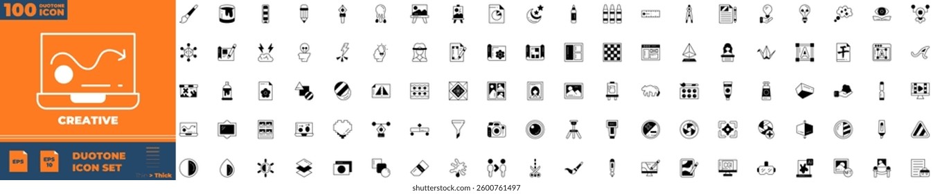 Creative Duotone Editable Icons set. Vector illustration in modern thin duotone style of creative icons: Creative idea, brainstorming, solution, etc