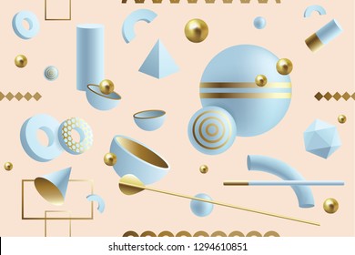 Creative, dynamic 3D geometric seamless pattern with abstract shapes 