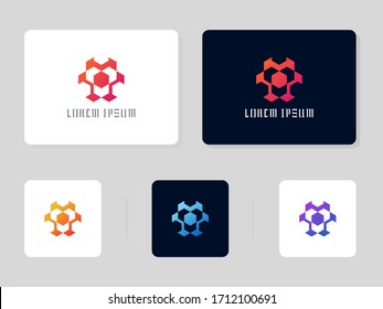 Kreatives, dynamisches abstraktes Hexagon-Logo mit Rot, Blau, Violett, Gelben Farbverläufen