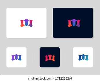 Creative Dynamic Colorful M Letter Logo with Red,Blue,Violet,Yellow Gradients Using Hexagon Shapes