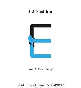 Creative E- alphabet icon abstract and hands icon design vector template.Business offer,partnership,hope,support or help concept.Corporate business and industrial logotype symbol.Vector illustration