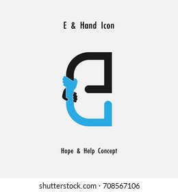 Creative E- alphabet icon abstract and hands icon design vector template.Business offer,partnership,hope,support or help concept.Corporate business and industrial logotype symbol.Vector illustration

