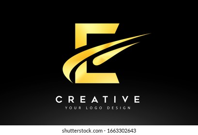 Creative E Letter Logo Design with Swoosh Icon Vector Illustration.