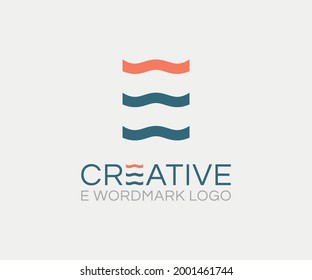 Creative E letter wordmark logo with wave element. Best for swimming pool, beach, travel, outdoor business, etc.