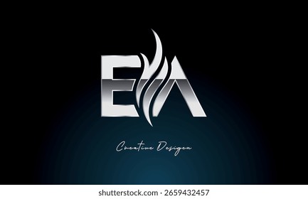 Creative EA Letter Flame Logo Fett Metallisches Monogramm mit Feuer-Symbol für Premium Chrome Branding und visuelle Identität
