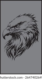 Creative Eagle bird face vector design, Black and white eagle bird vector illustration art, American eagle bird head monogram icon element, Isolated on grey background.