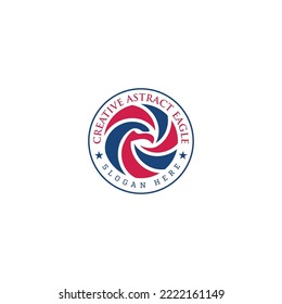 Creative eagle logo, round emblem eagle logo, circle badge logo, round wing of eagle illustration vector design. red blue eagle head logo
