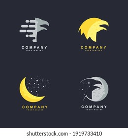 Creative eagle moon design concepts vector illustration