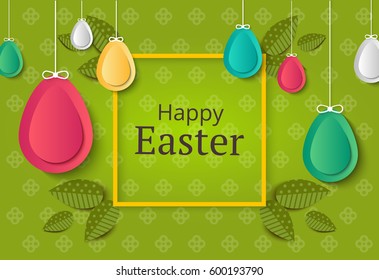 Creative Easter background. Abstract egg festive decoration. Vector holiday layout for poster, flyer or newsletter. Paper shapes banner.