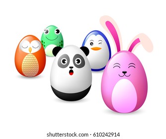 Creative Easter concept of eggs . Funny Animal  characters.  Happy Easter day,  Illustration. 