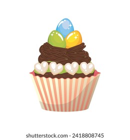 Creative Easter cupcake with eggs on white background
