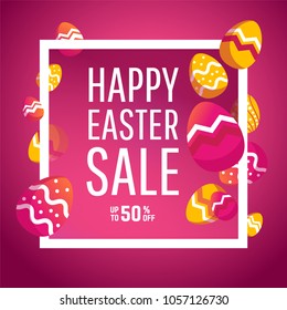 Creative Easter sale banner background template with modern colorful  eggs.
