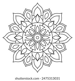 diseño de mandala creativo y fácil para colorear libro, diseño de tatuajes, arte de la pared, arte de mandala simple
