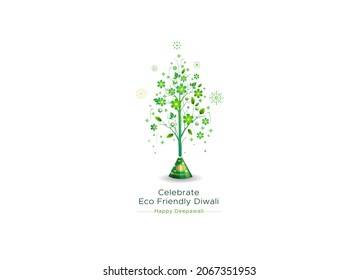 Creative Eco friendly green Diwali deepawali festival celebration design with leaf modern innovative sparkle light vector illustration