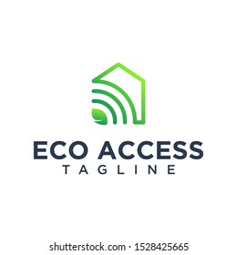 Creative eco green house logo concept with a smart wi-fi access signal connection, eco house, smart house technology. Smart green house logo icon, symbol, template, design, vector