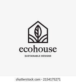 Creative eco house logo. Abstract leaf home nature icon. Sustainable renewable energy building design symbol. Vector illustration.