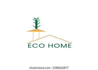 Creative Eco House Logo. Nature Green House, Leaf Home with Linear Outline Style. Eco Home Logo Icon Symbol Vector Design Template.