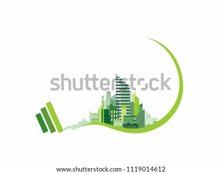 creative eco lightbulb with green city 