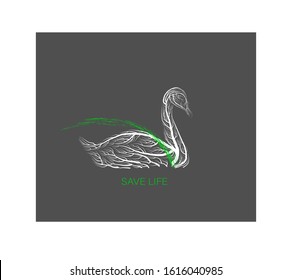 creative eco logo, save the animal idea, swan like tree on grey background, green product, eco production, vector