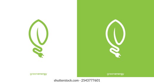 Creative Eco Solution Logo with Leaf as Lightbulb. Green Energy, Idea, Innovation, Smart, Lightbulb and Leaf with Linear Outline Style. Ecological Logo Icon Symbol Vector Design Inspiration.