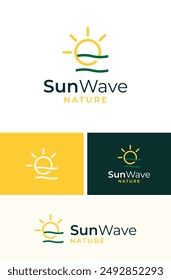 Creative Eco Sun Light Green Wave Ocean Sea Logo Design Branding Template