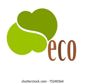 Creative eco symbol made of two green hearts isolated