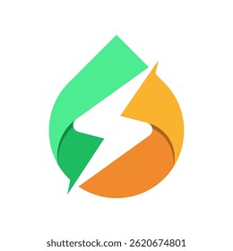 Símbolo Tecnológico Eco Criativo com Folha ou Gota Estilizada e Parafuso de Energia