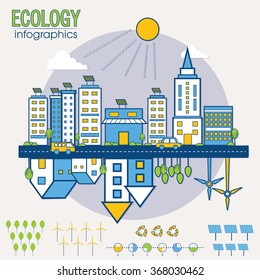 Creative Ecological Infographic layout with view of urban city and colorful statistical elements.