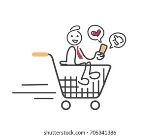 Creative E-commerce Business Tips Stickman Illustration Concept - Provide Postitive Shopping Experience For Customer