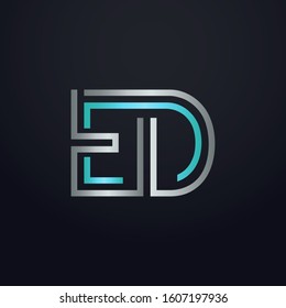 Creative ED letter with maze linear style. Modern logo symbol for business corporate. Blue and white logo on blue dark background. Square shape, colorful, linked and technology. Unusual design vector.