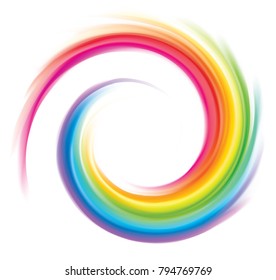 Creative eddy happy surface of vivid multi color glossy curled spraying ring. Closeup view with space for text in glowing white center
