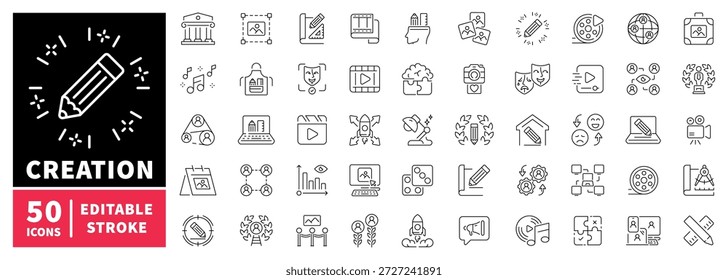 Creative editable line icons set: design and art symbols in linear style
