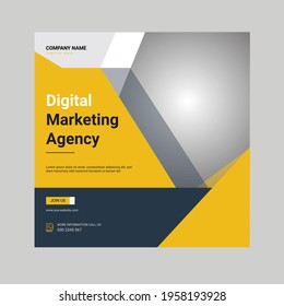 Creative Editable minimal square banner template. Blue and yellow background color. Suitable for social media post, web internet ads and promotions business.
