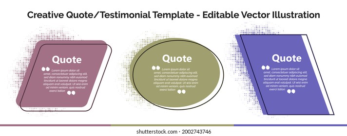 Creative editable vector quote, Quotation bubble, Banner illustration, Testimonial, Infographics, Text in brackets, Citation empty speech bubbles, Textbox isolated on color background