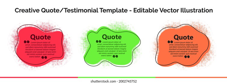 Creative editable vector quote, Quotation bubble, Banner illustration, Testimonial, Infographics, Text in brackets, Citation empty speech bubbles, Textbox isolated on color background