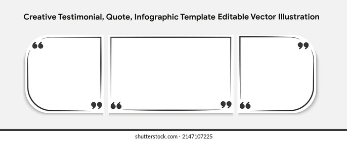 Creative Editable Vector Quote Template, Testimonial Template, Quotation bubble, Banner illustration,  Infographics, Text in brackets, Citation empty speech bubbles