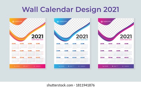 Creative editable wall calendar design for the year 2021. new year calendar, simple planner, vector template.12 months include. 