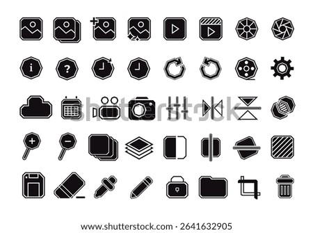 Creative editing tools software icon set collection photo vector editor application 