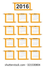 Creative education calendar 2016 year design template. Vector illustration.
