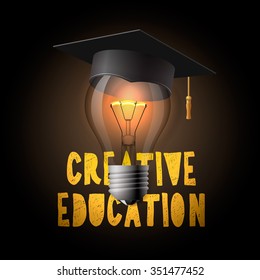 Creative education design, light bulb with mortarboard, vector illustration.