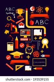 Creative Education Elements. Creative flat vector illustration with various learning and study symbols.