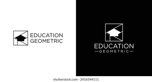 Creative Education Geometric Logo. Graduation Hat Geometric Architecture with Linear Outline Style. Campus College Logo Icon Symbol Vector Design Template.