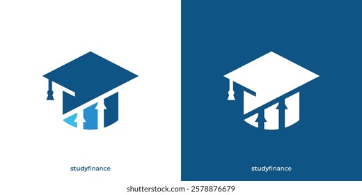 Creative Education Growth Logo Design. Graduation Hat and Investment Symbol. Study Finance Logo Design Template.