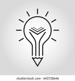 Creative education icon. Light bulb pencil and book symbol. Vector illustration. 