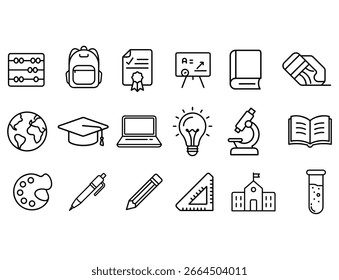 Creative education icon set line art vector illustration.