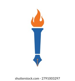 Creative education and knowledge concept combining an oldfashioned fountain pen with a burning torch flame icon symbol design