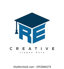 RE creative education letter logo with graduation cap